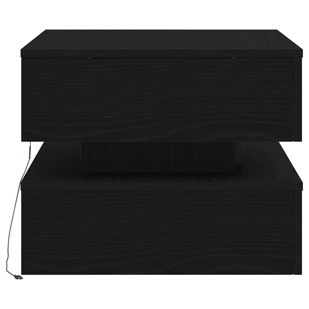 fekete tölgyszínű dohányzóasztal LED-lámpákkal 50 x 50 x 40 cm