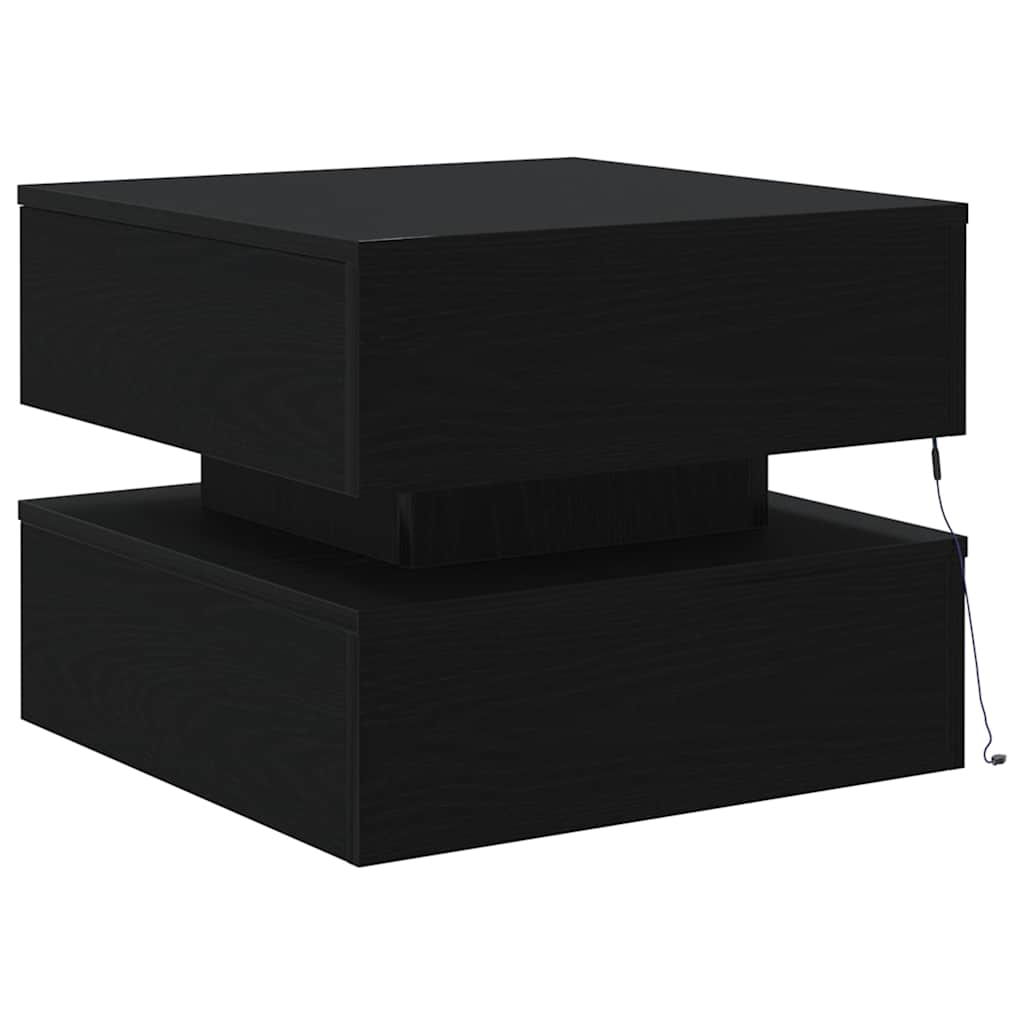 fekete tölgyszínű dohányzóasztal LED-lámpákkal 50 x 50 x 40 cm