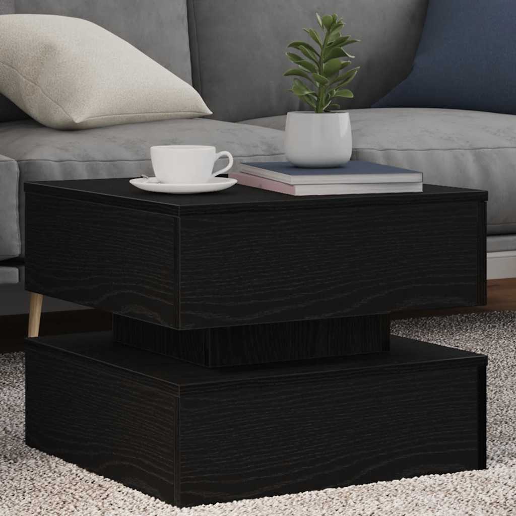 fekete tölgyszínű dohányzóasztal LED-lámpákkal 50 x 50 x 40 cm