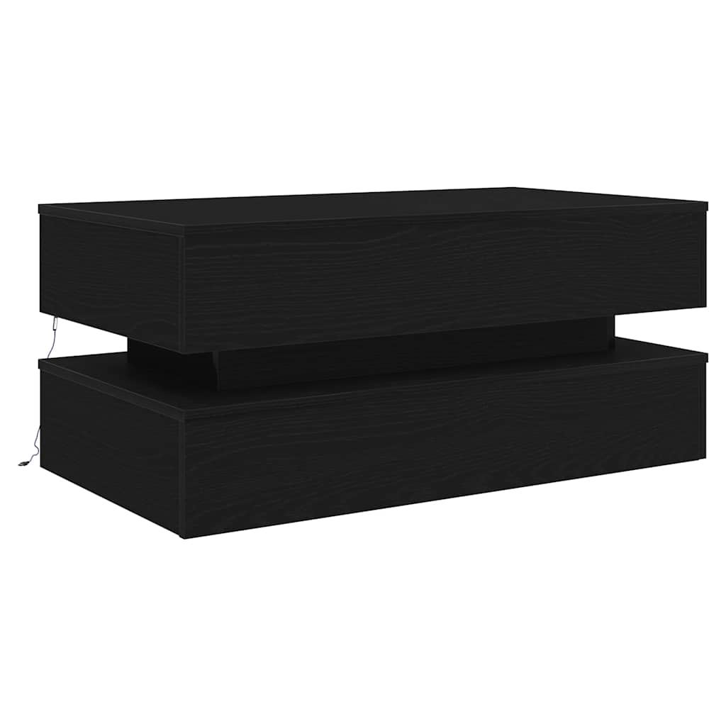 fekete tölgy dohányzóasztal LED-lámpákkal 90x50x40 cm