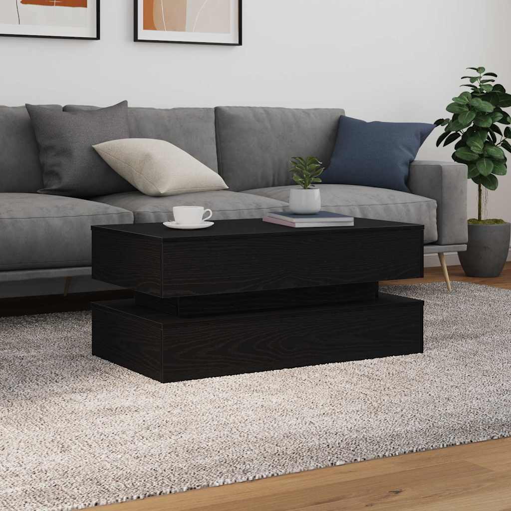 fekete tölgy dohányzóasztal LED-lámpákkal 90x50x40 cm