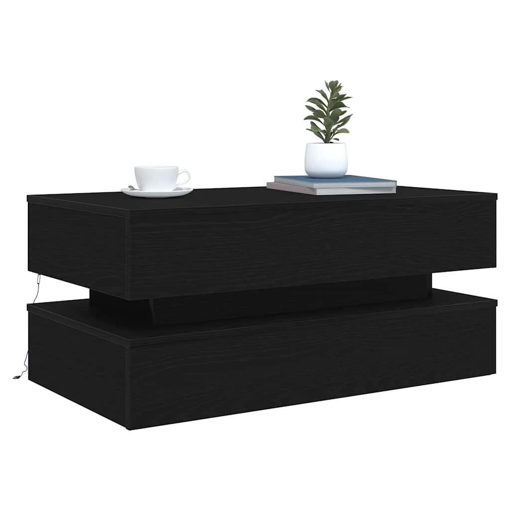 fekete tölgy dohányzóasztal LED-lámpákkal 90x50x40 cm