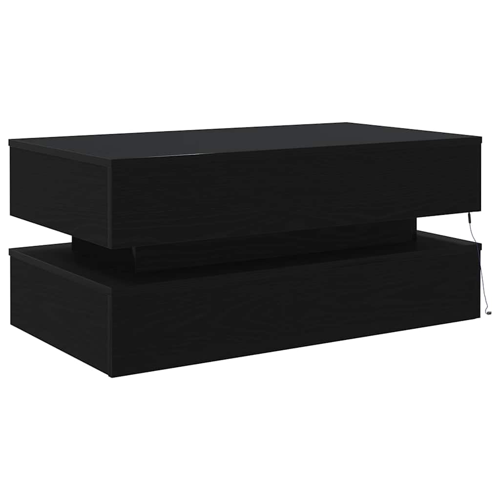 fekete tölgy dohányzóasztal LED-lámpákkal 90x50x40 cm