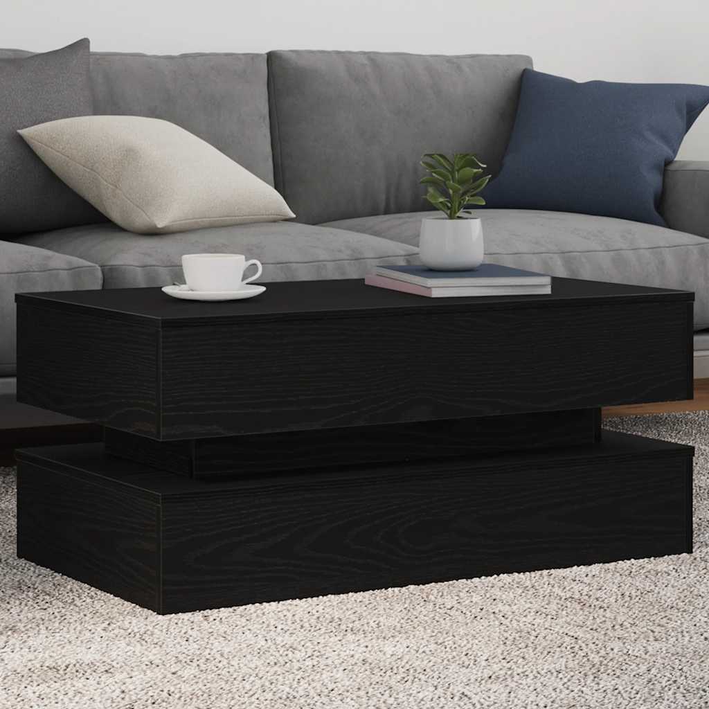 fekete tölgy dohányzóasztal LED-lámpákkal 90x50x40 cm