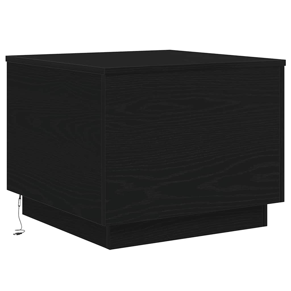 fekete tölgyszínű dohányzóasztal LED-lámpákkal 50 x 50 x 40 cm