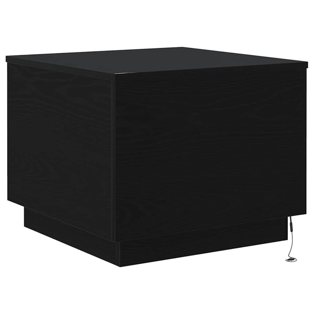 fekete tölgyszínű dohányzóasztal LED-lámpákkal 50 x 50 x 40 cm