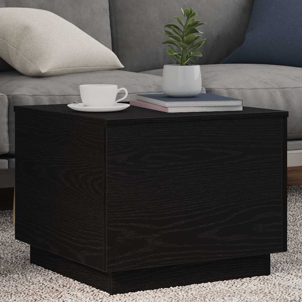 fekete tölgyszínű dohányzóasztal LED-lámpákkal 50 x 50 x 40 cm