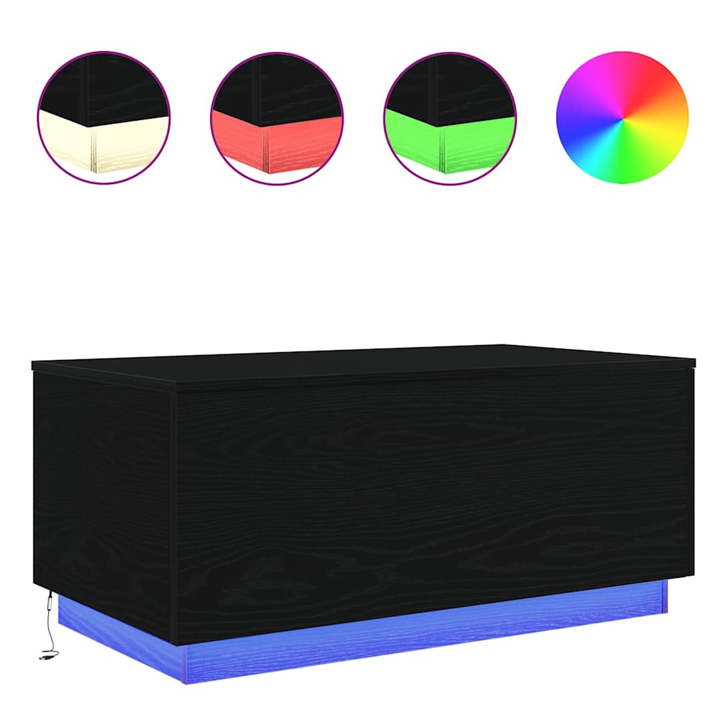 fekete tölgy dohányzóasztal LED-lámpákkal 90x50x40 cm