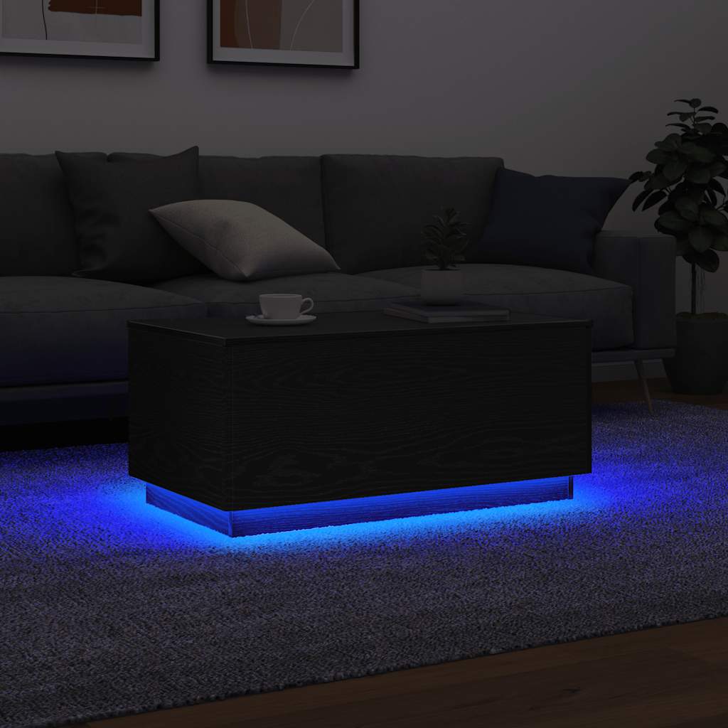 fekete tölgy dohányzóasztal LED-lámpákkal 90x50x40 cm