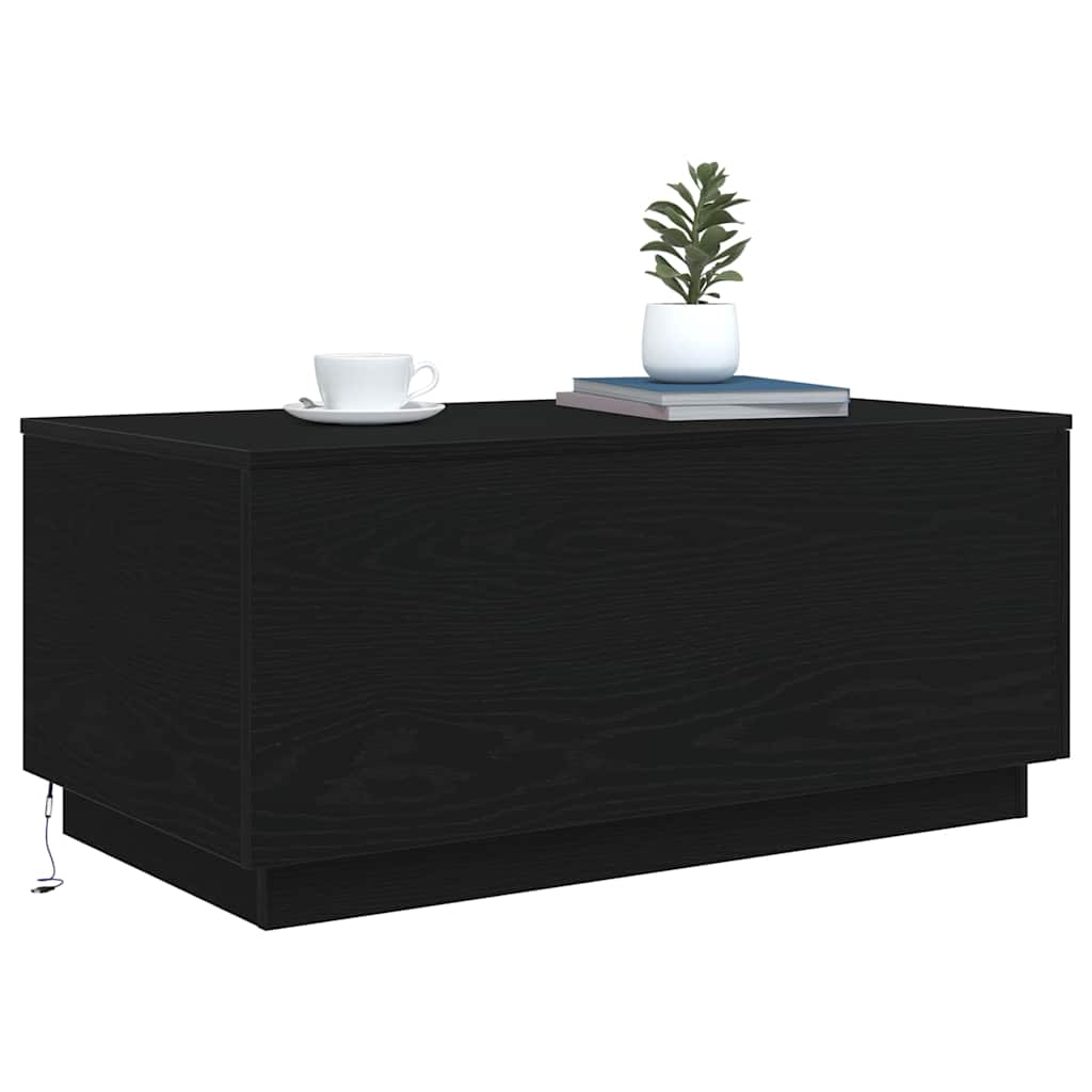 fekete tölgy dohányzóasztal LED-lámpákkal 90x50x40 cm