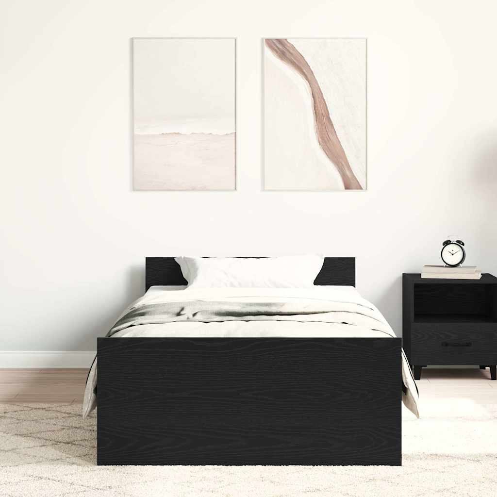 fekete tölgy színű szerelt fa ágykeret matrac nélkül 90x200 cm