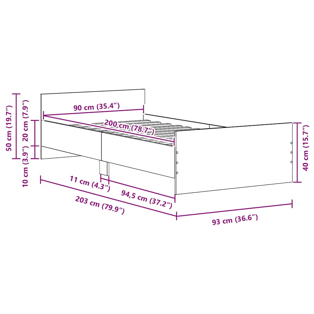 fekete tölgy színű szerelt fa ágykeret matrac nélkül 90x200 cm