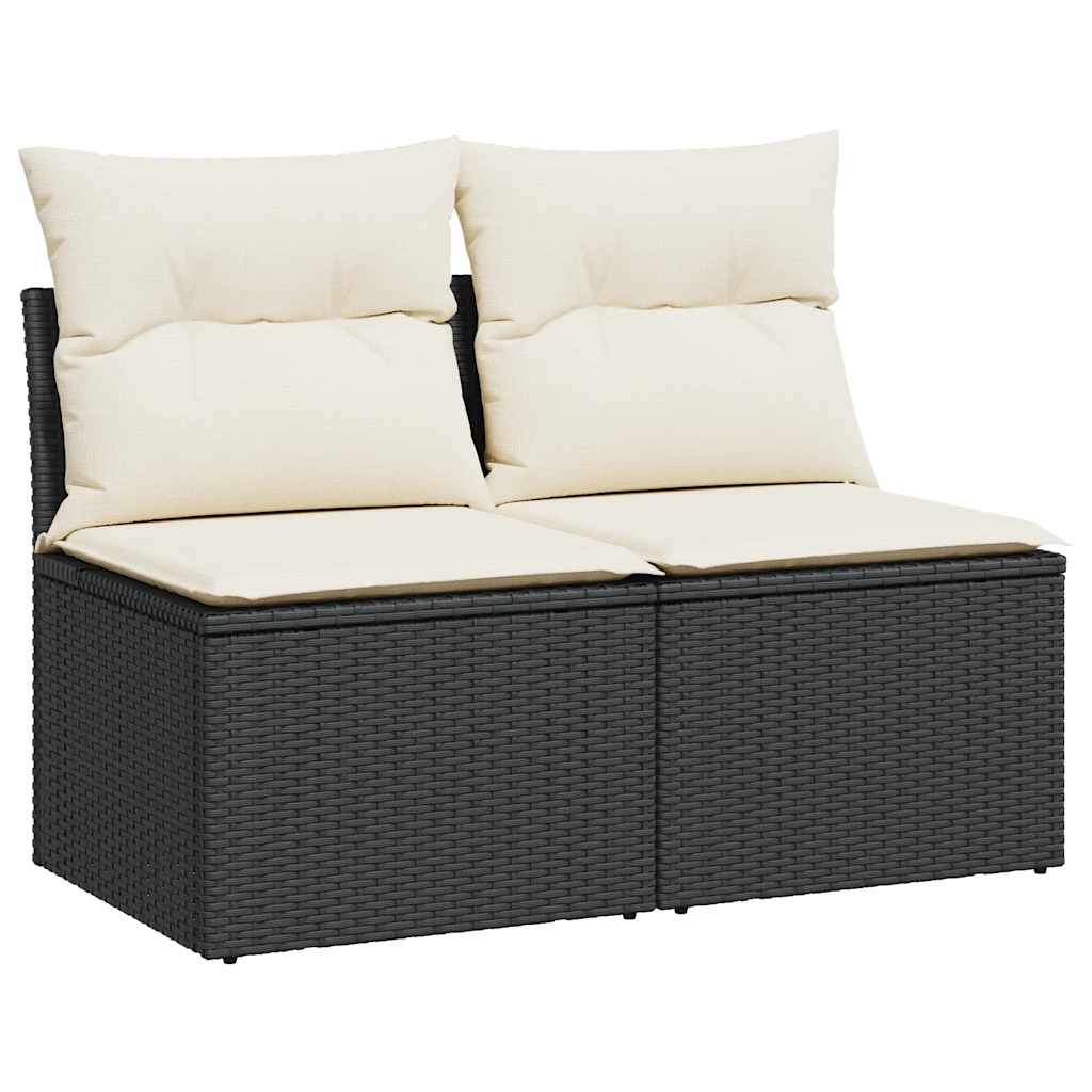 2 részes fekete polyrattan akácfa kerti ülőgarnitúra párnával