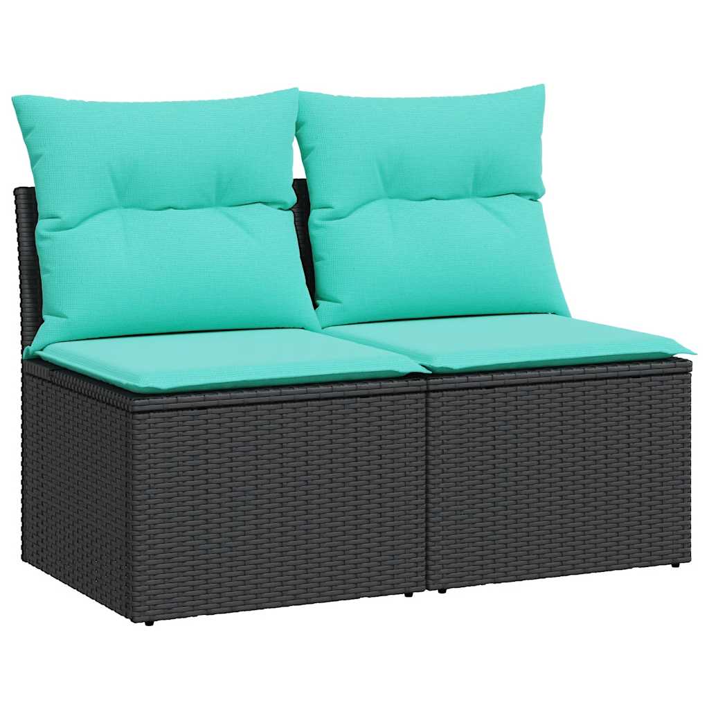 2 részes fekete polyrattan akácfa kerti ülőgarnitúra párnával