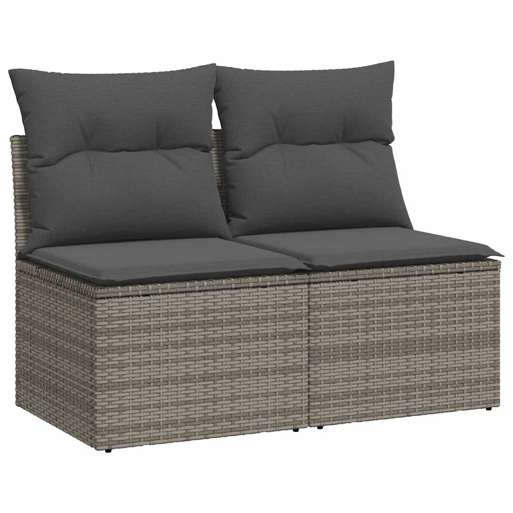 2 részes szürke polyrattan akácfa kerti ülőgarnitúra párnákkal