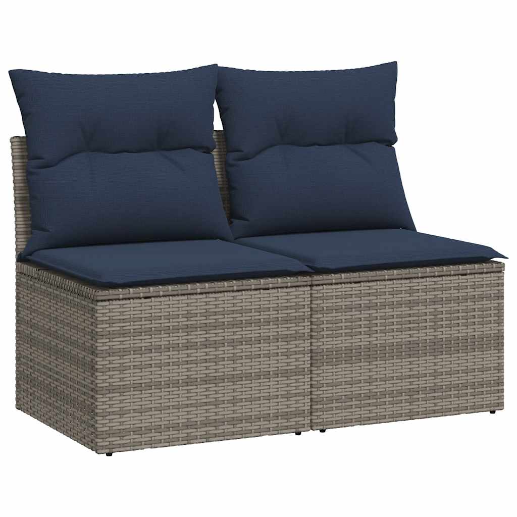 2 részes szürke polyrattan akácfa kerti ülőgarnitúra párnákkal