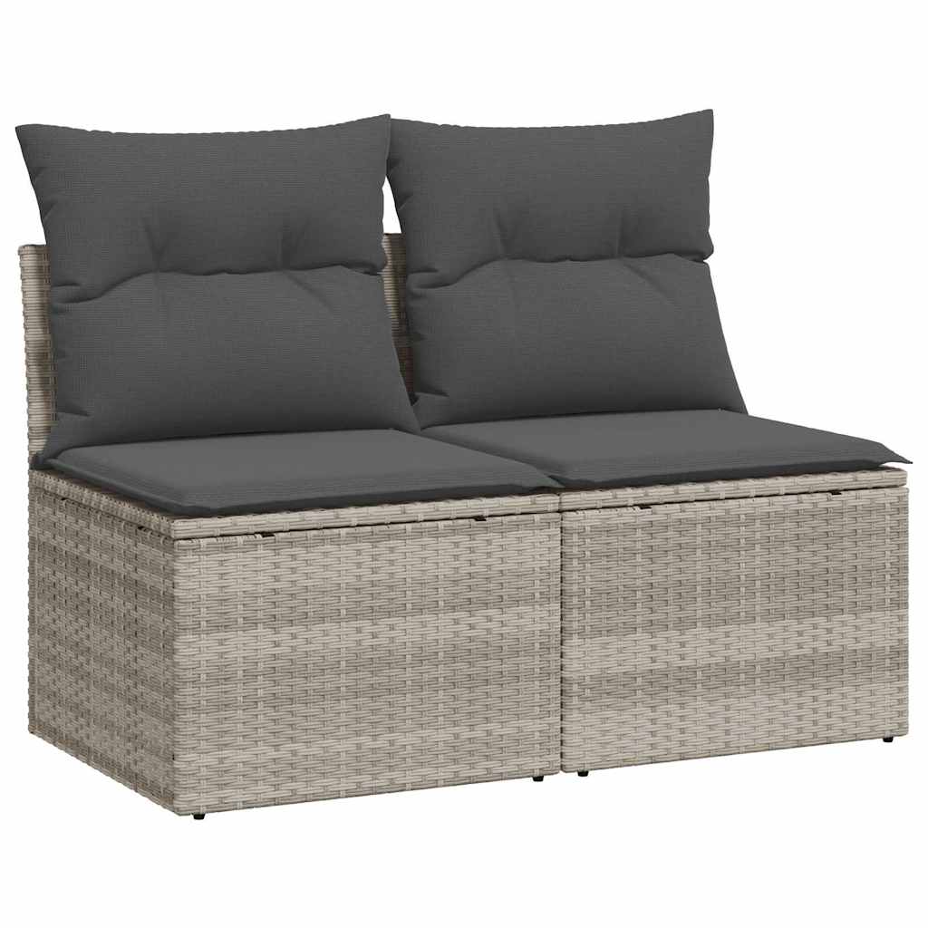 2 részes világosszürke polyrattan akácfa ülőgarnitúra párnákkal