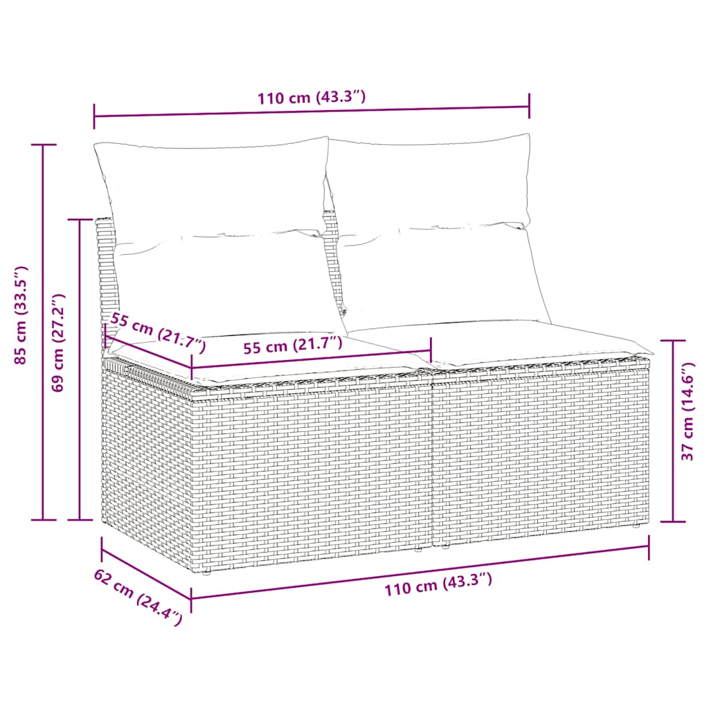 2 részes világosszürke polyrattan akácfa ülőgarnitúra párnákkal