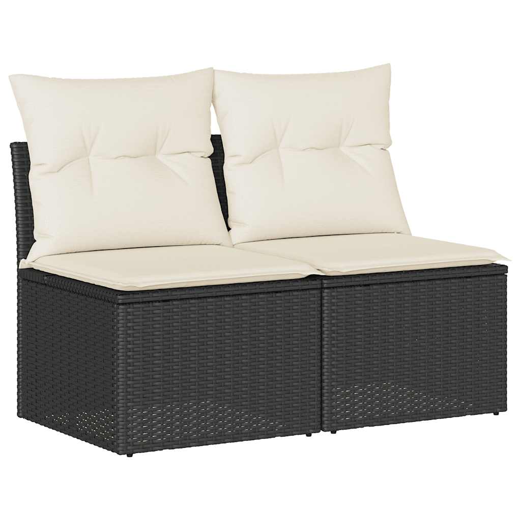 2 részes fekete polyrattan akácfa kerti ülőgarnitúra párnával