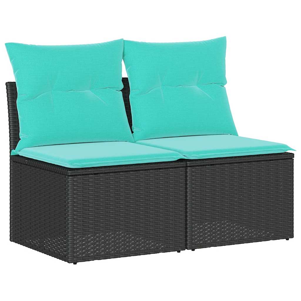 2 részes fekete polyrattan akácfa kerti ülőgarnitúra párnával