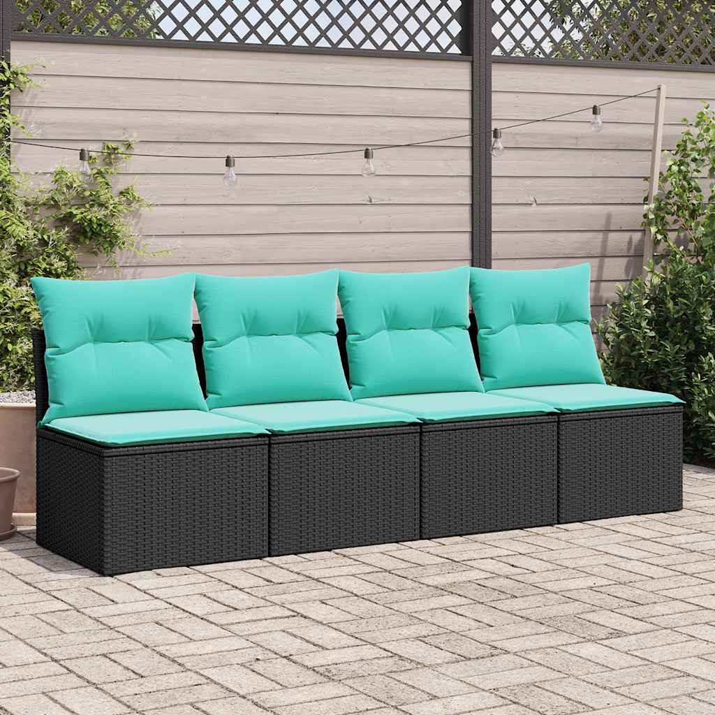 2 részes fekete polyrattan akácfa kerti ülőgarnitúra párnával