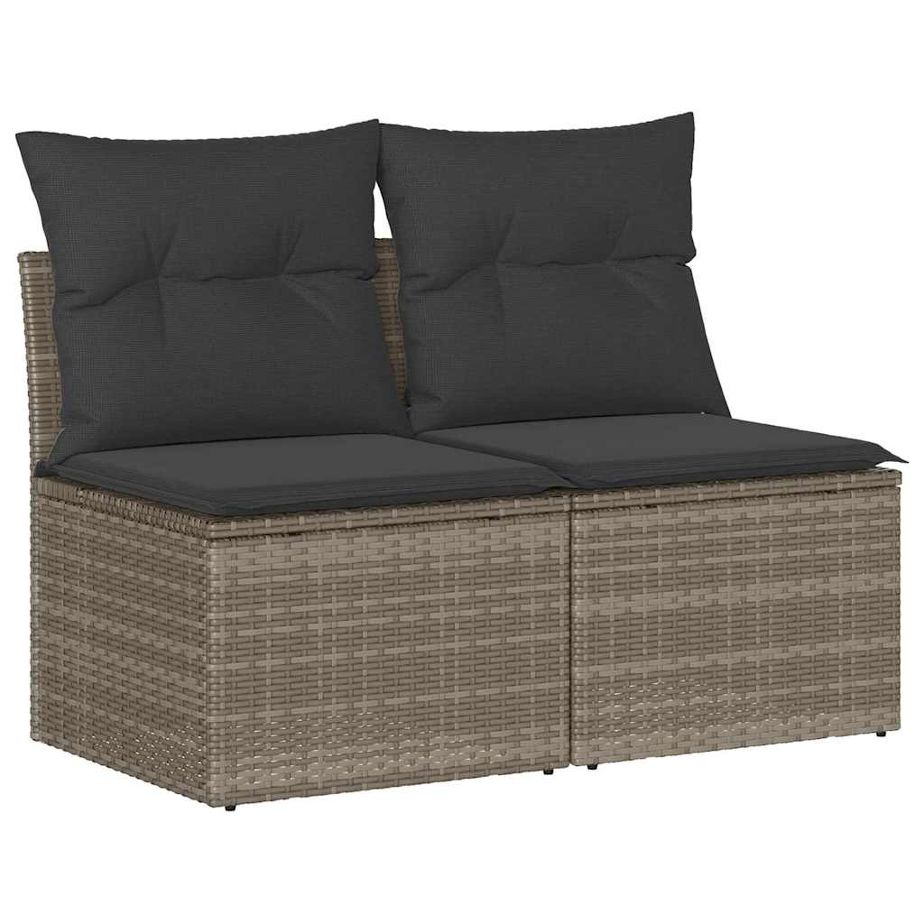 2 részes szürke polyrattan akácfa kerti ülőgarnitúra párnákkal