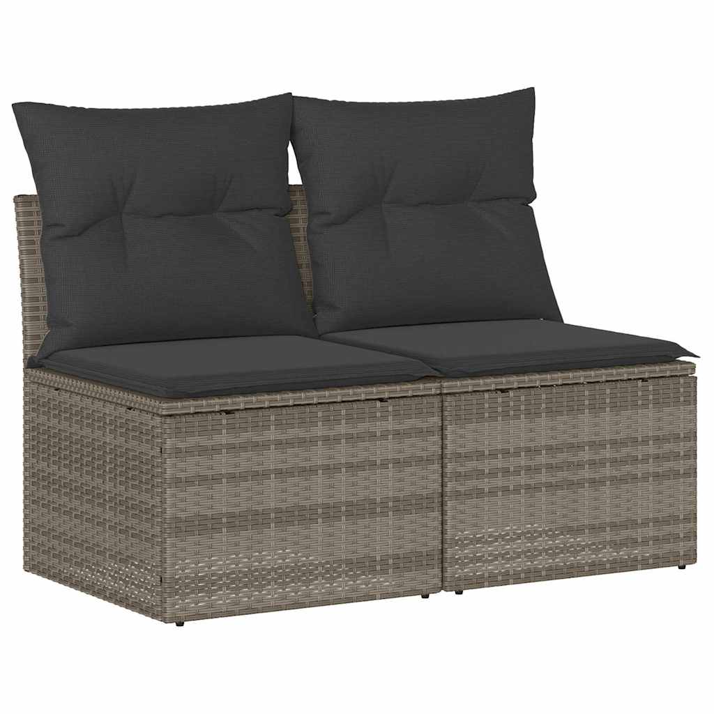 2 részes világosszürke polyrattan akácfa ülőgarnitúra párnákkal