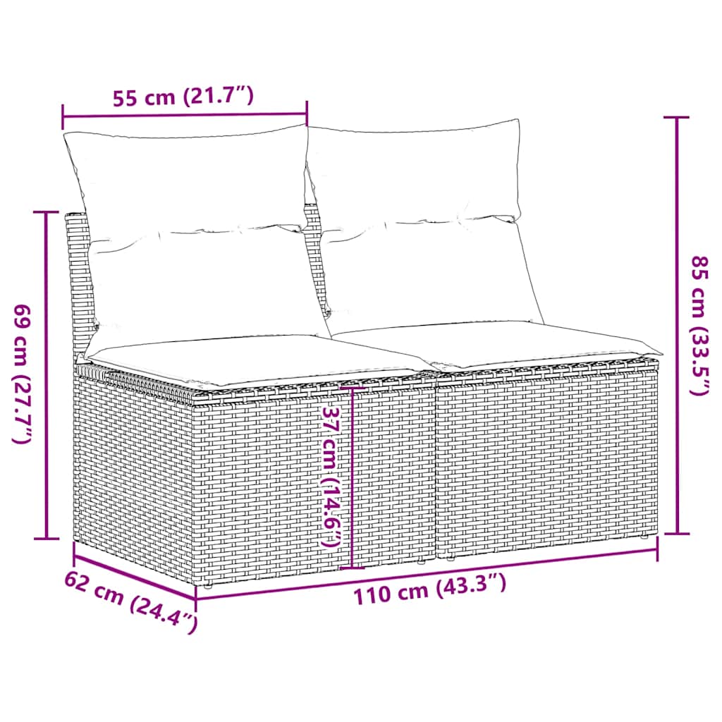 2 részes világosszürke polyrattan akácfa ülőgarnitúra párnákkal