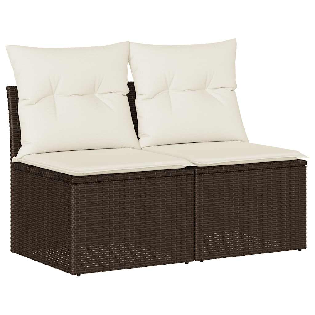 2 részes barna polyrattan akácfa kerti ülőgarnitúra párnákkal