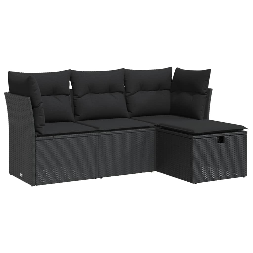 4 részes fekete polyrattan kerti ülőgarnitúra párnákkal