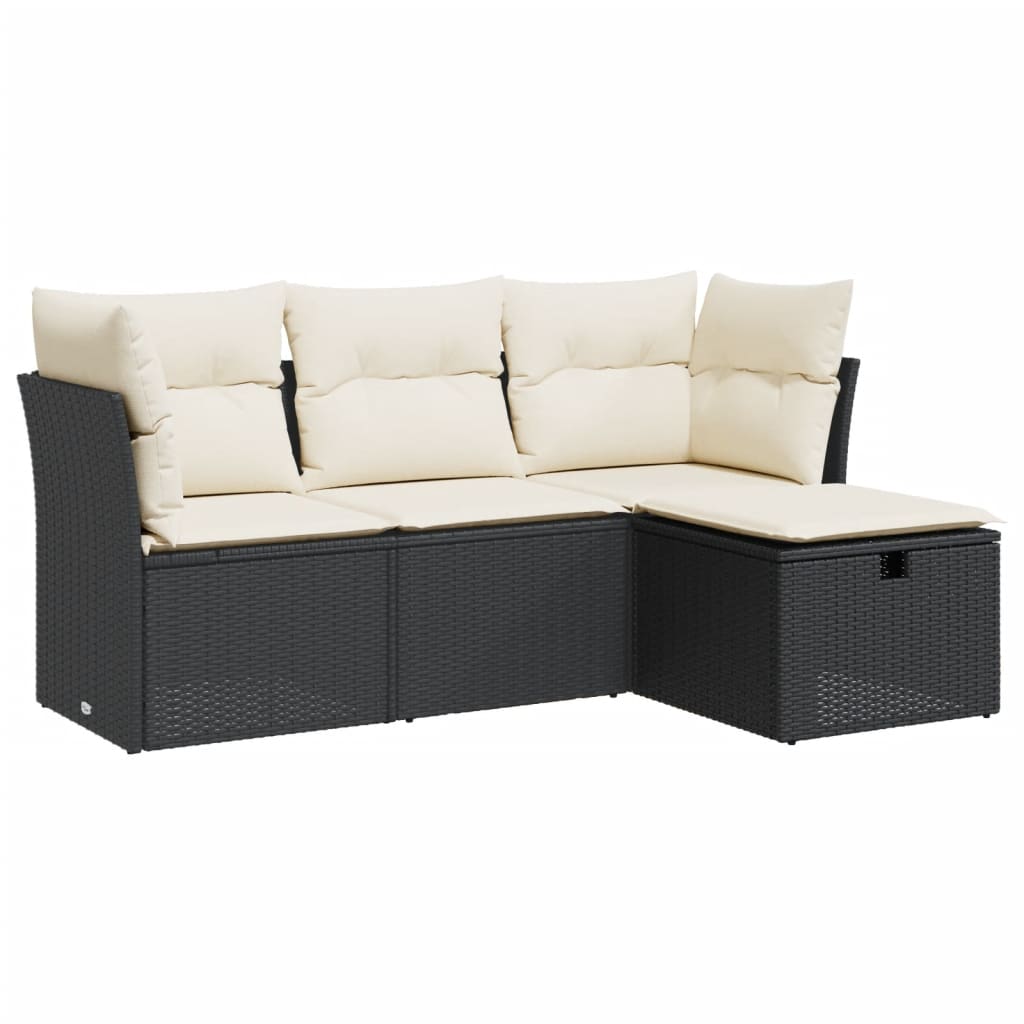 4 részes fekete polyrattan kerti ülőgarnitúra párnákkal