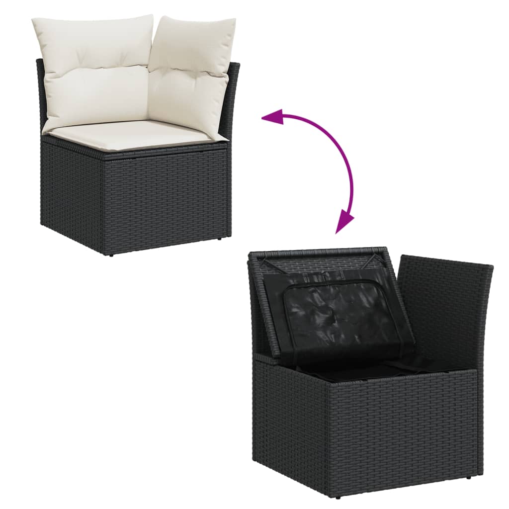 4 részes fekete polyrattan kerti ülőgarnitúra párnákkal