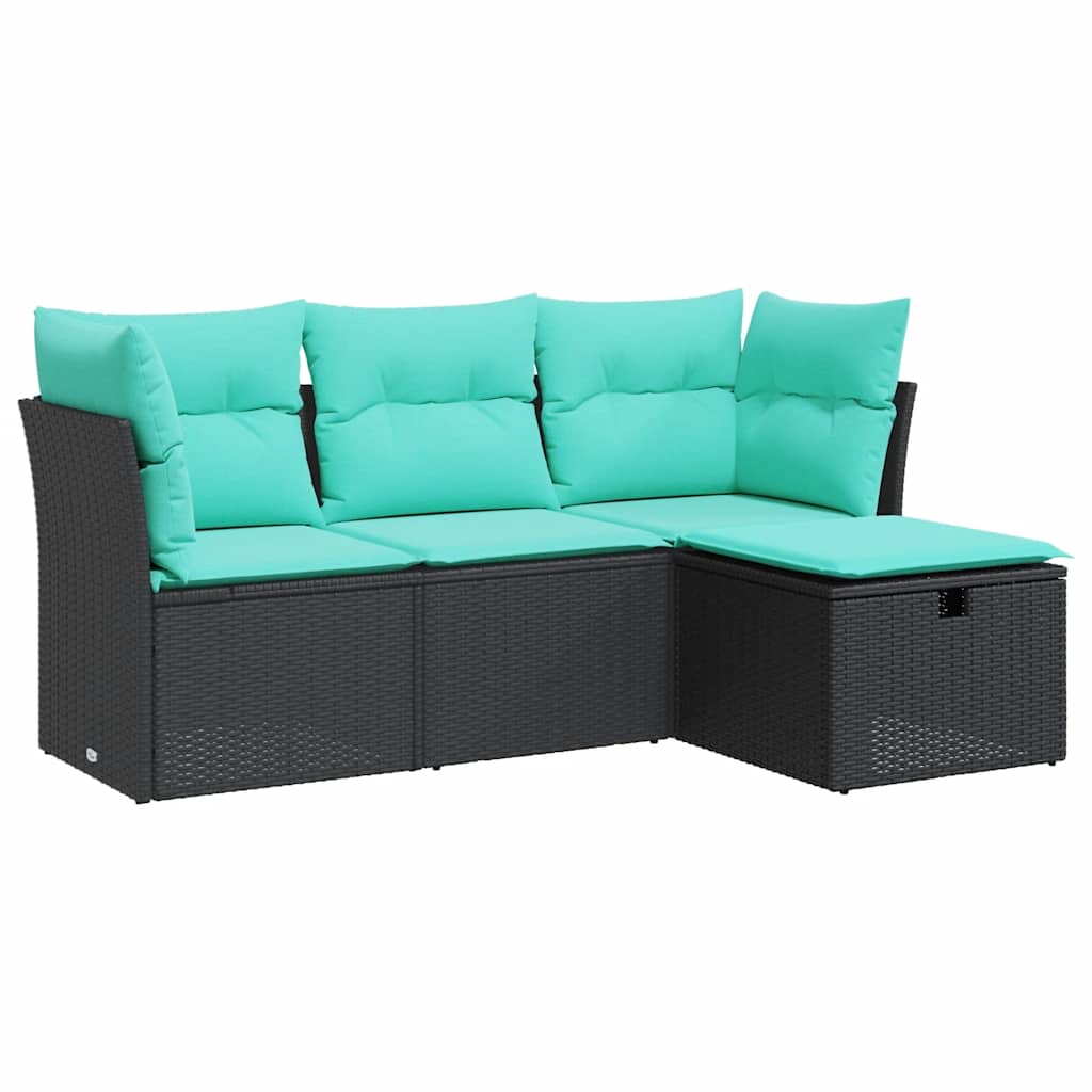 4 részes fekete polyrattan kerti ülőgarnitúra párnákkal
