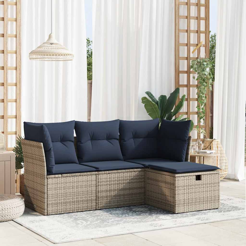 4 részes szürke polyrattan kerti ülőgarnitúra párnákkal