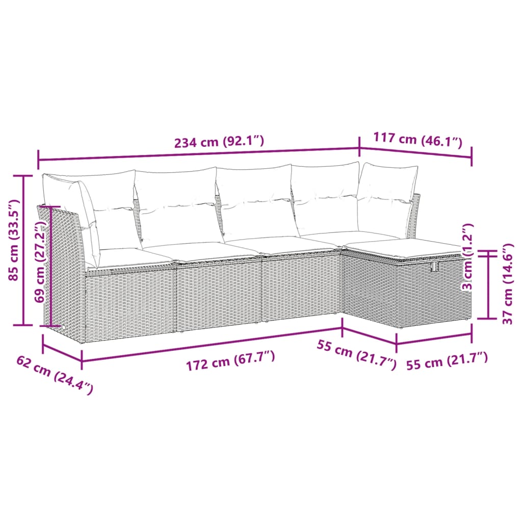 5 részes bézs polyrattan kerti ülőgarnitúra párnákkal