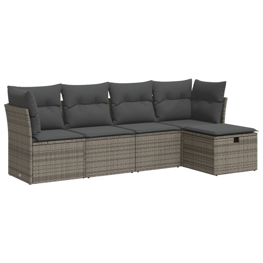5 részes szürke polyrattan kerti ülőgarnitúra párnákkal
