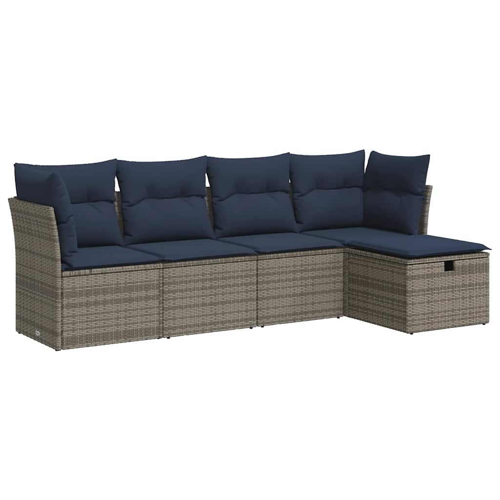 5 részes szürke polyrattan kerti ülőgarnitúra párnákkal