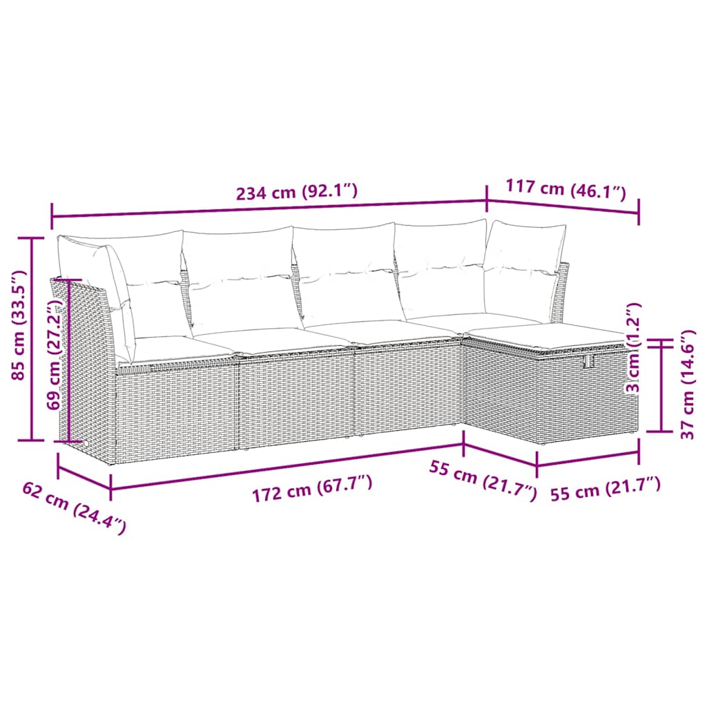 5 részes szürke polyrattan kerti ülőgarnitúra párnákkal