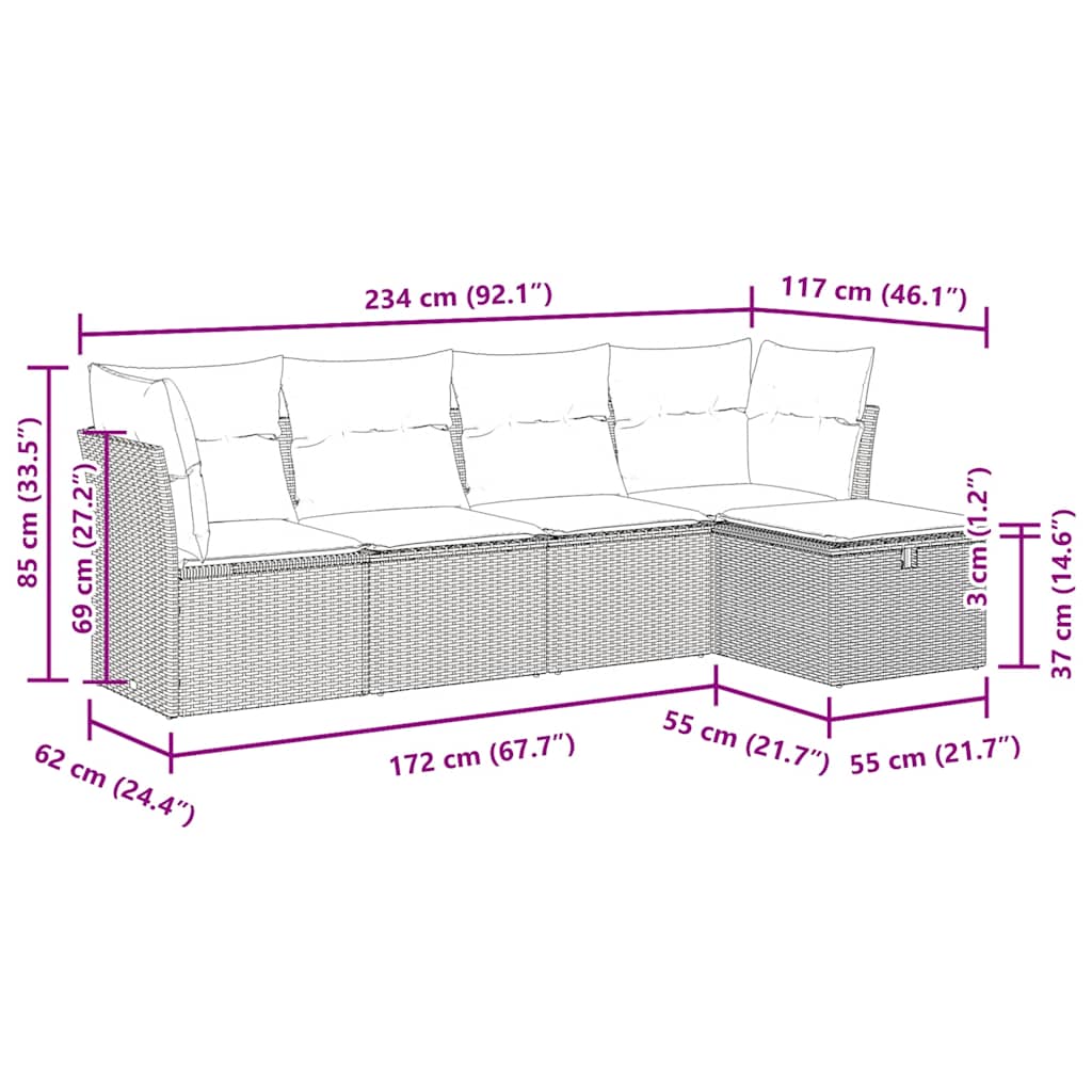 5 részes barna polyrattan kerti ülőgarnitúra párnával