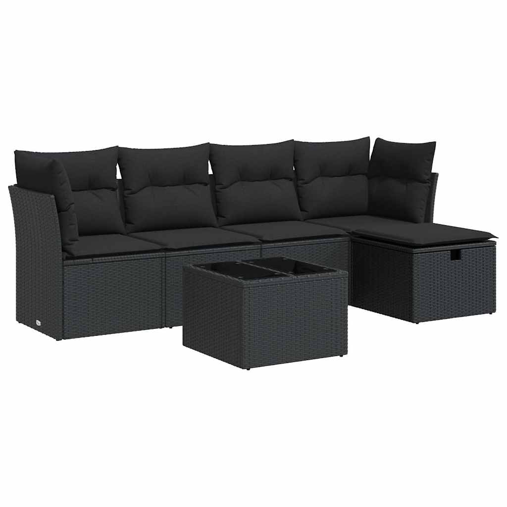 6 részes fekete polyrattan kerti ülőgarnitúra párnákkal