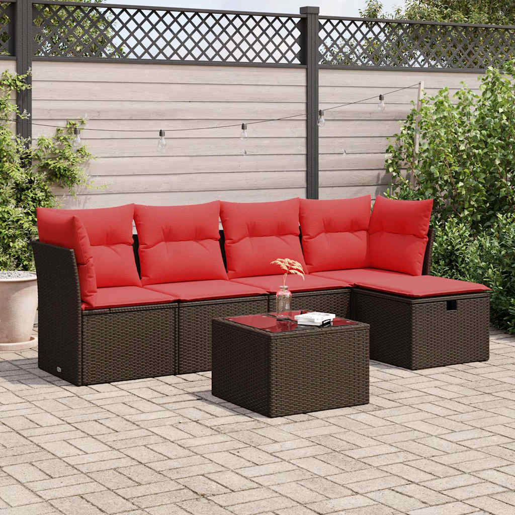 6 részes barna polyrattan kerti ülőgarnitúra párnával