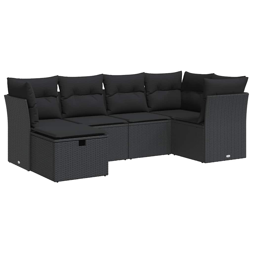 6 részes fekete polyrattan kerti ülőgarnitúra párnákkal