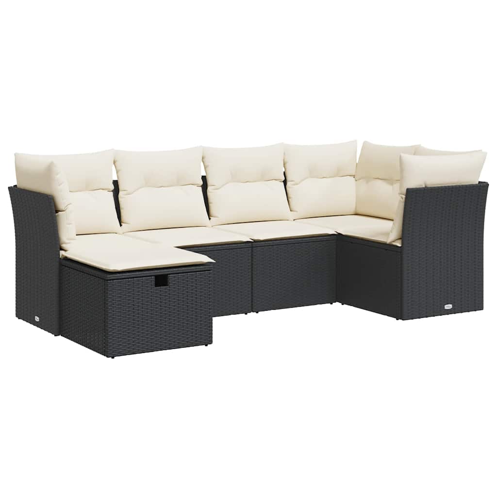 6 részes fekete polyrattan kerti ülőgarnitúra párnákkal