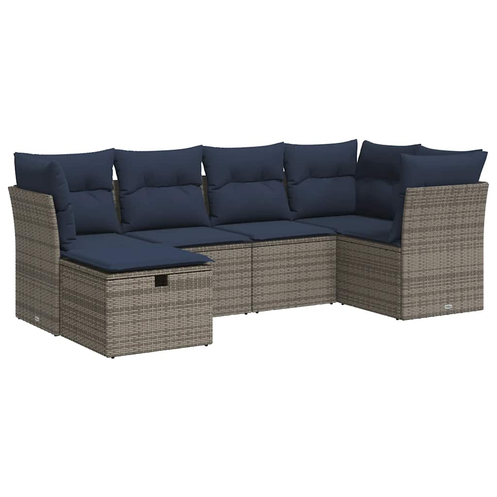 6 részes szürke polyrattan kerti ülőgarnitúra párnákkal