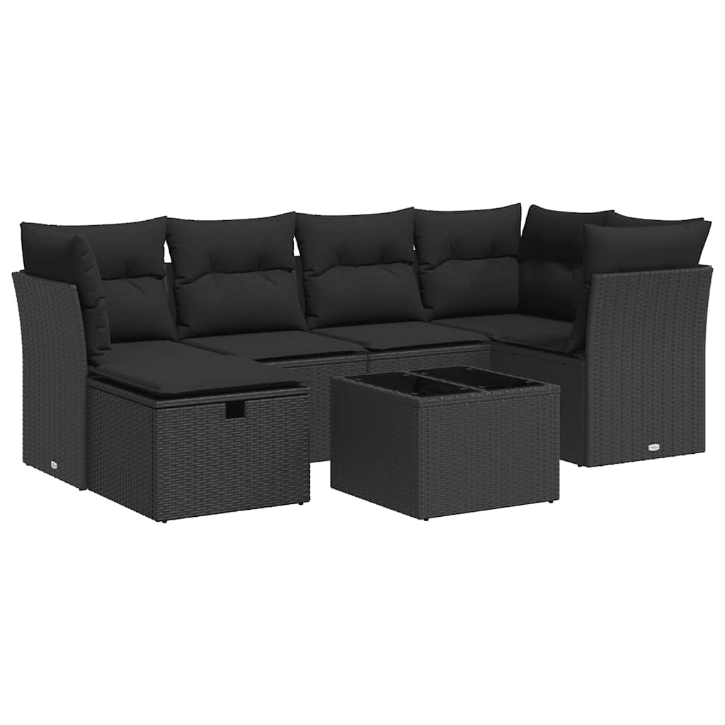 7 részes fekete polyrattan kerti ülőgarnitúra párnával