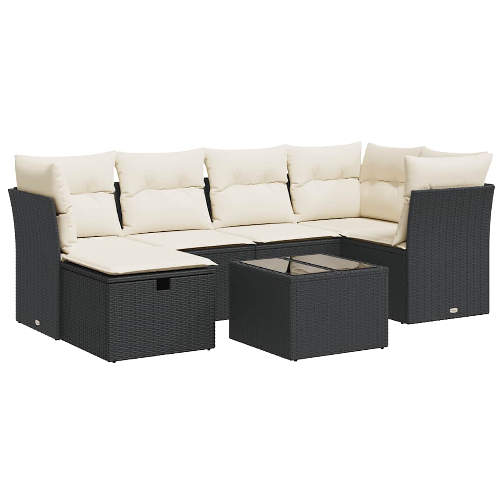 7 részes fekete polyrattan kerti ülőgarnitúra párnával