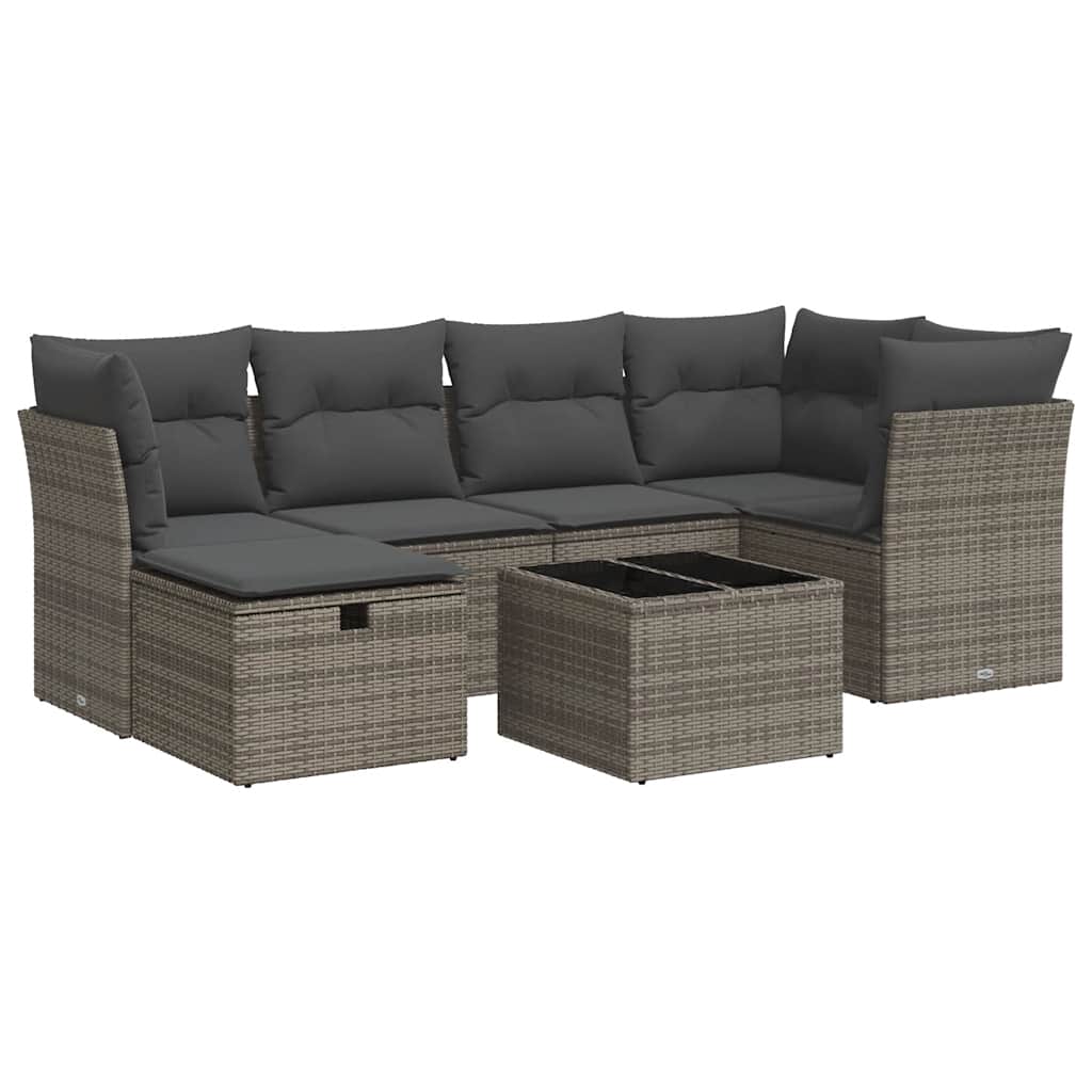 7 részes szürke polyrattan kerti ülőgarnitúra párnákkal