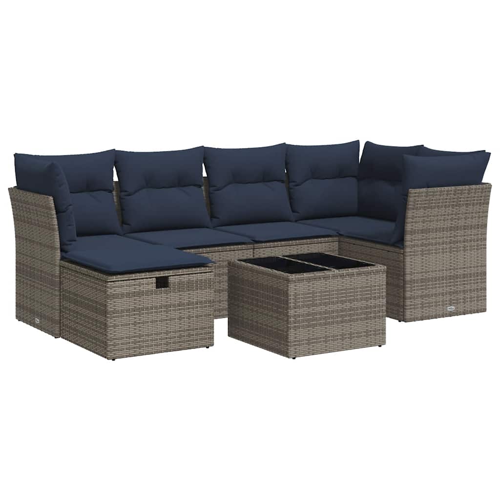 7 részes szürke polyrattan kerti ülőgarnitúra párnákkal