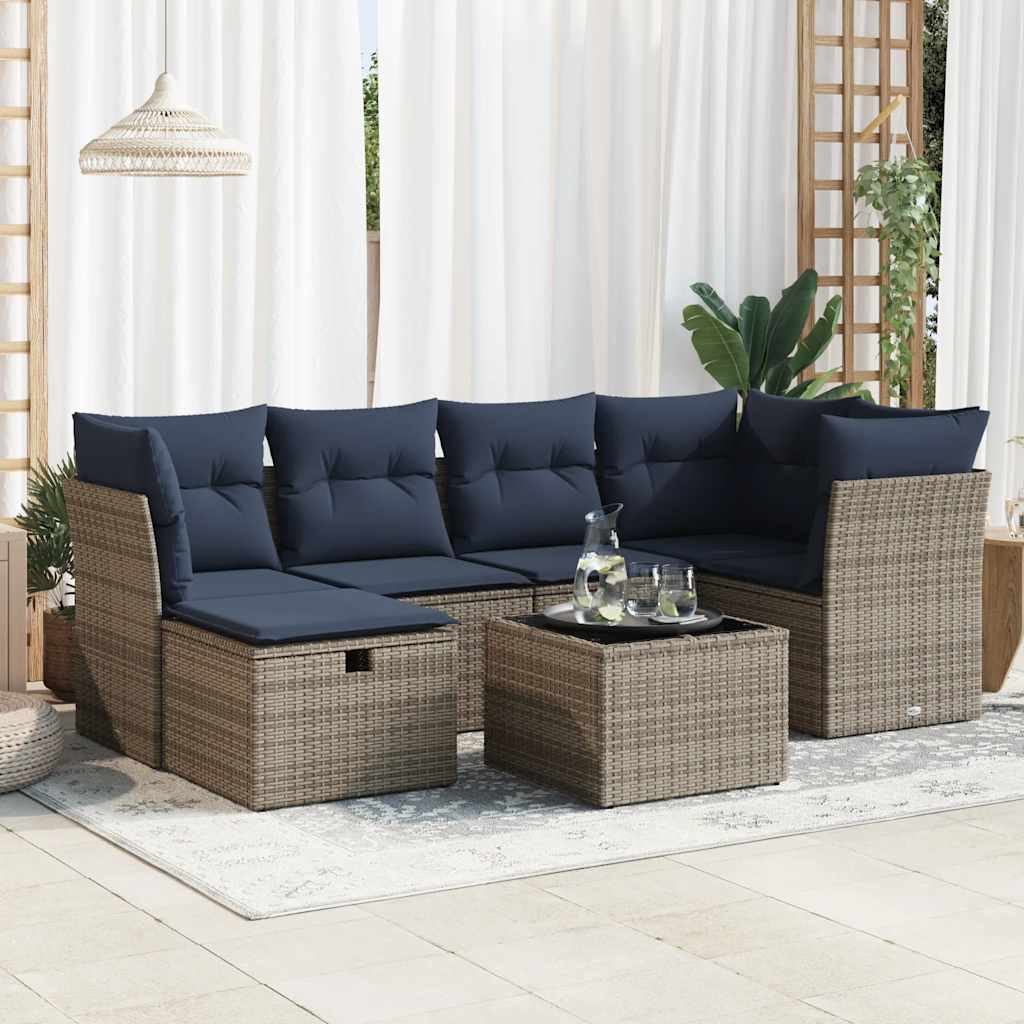 7 részes szürke polyrattan kerti ülőgarnitúra párnákkal