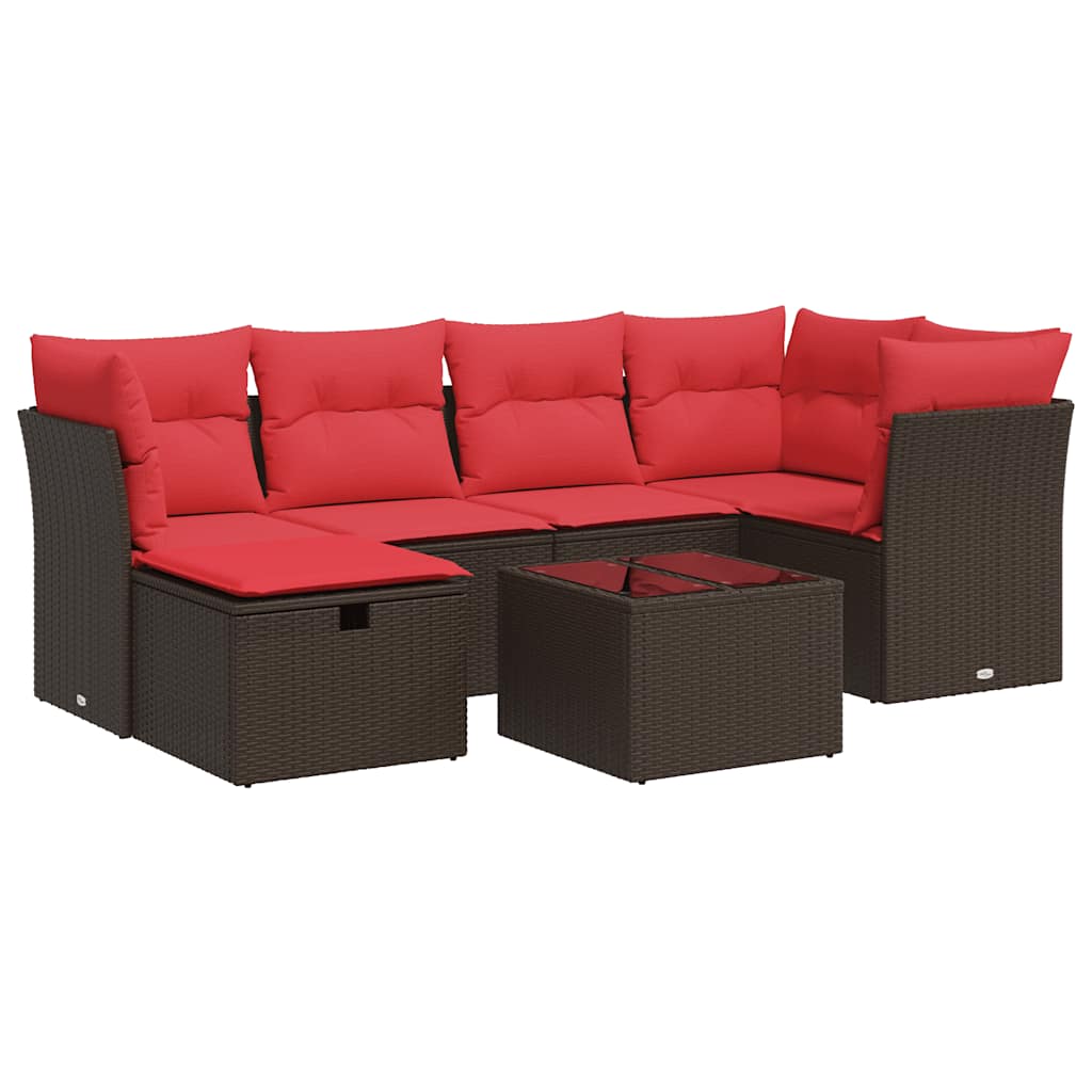 7 részes barna polyrattan kerti ülőgarnitúra párnákkal